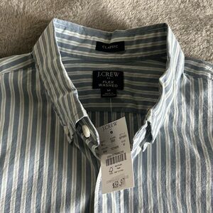 J. Crew Men's Light Blue and White Striped Shirt